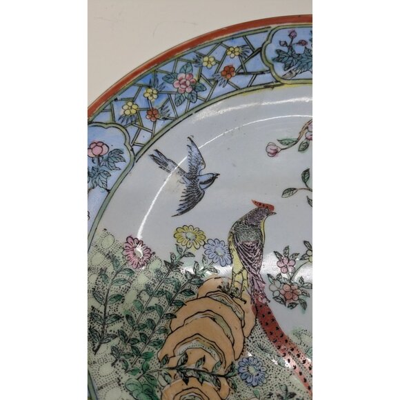 Nora Fenton Exotic Birds Plate 10.25 Hand Painted Floral Macau Porcelain Vintage - Picture 6 of 13